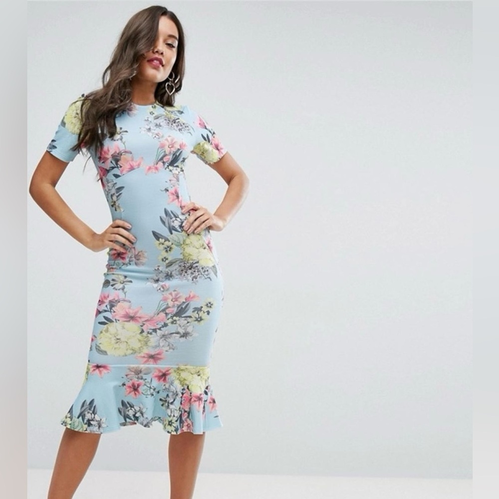 ASOS Light Blue Floral Midi Dress